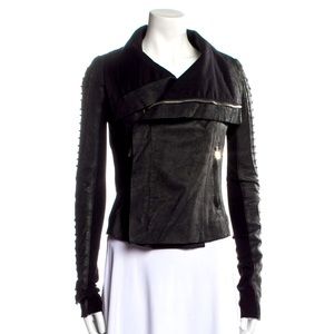 RICK OWENS Draped Biker Jacket in RARE Blister Washed Leather Black